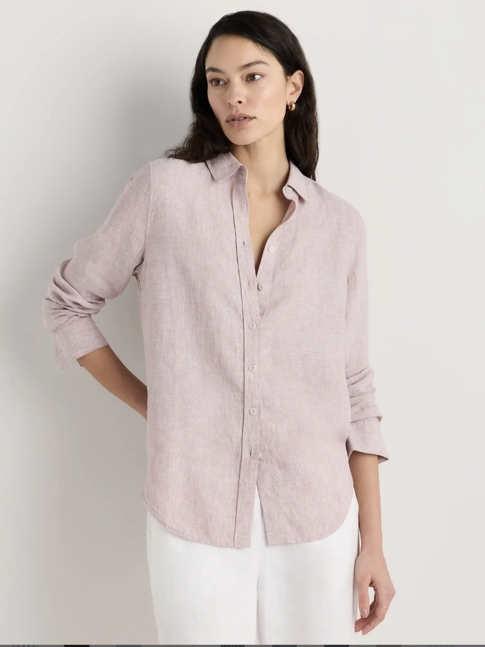 Classic Linen Button-Up Shirt - Beige